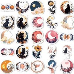 50pc Cute Celestial Floral Moon Sticker Pack Lot Laptop, Scrapbook, Journaling