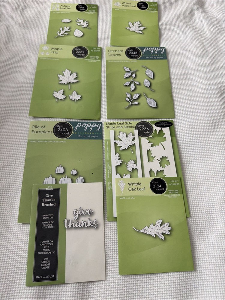 Poppy Stamp Cut Dies Bundle With 8 Fall Autumn Leaves Themed