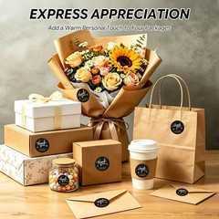 500Pcs Black Thank You Stickers Roll – 4 Gold Foil Font Designs, 1.5 Inch Thank