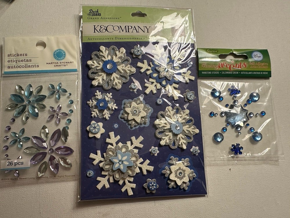 Lot Martha Stewart Christmas Winter Snowflakes Bling 3D scrapbooking stickers