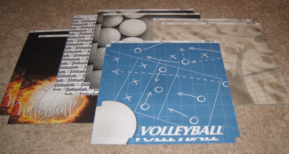 Reminisce Design 12×12 Dbl. Sided Scrapbk. Paper Lot of 10 ~ Sports…Volleyball