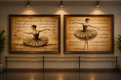 USA Veteran Made Vintage Ballerina Vinyl Print Set of 4 Sheet Music Ballet Wall