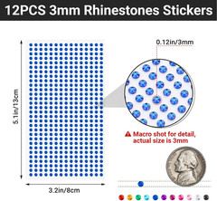 3Mm Gem Stickers, 5400PCS Rhinestone Stickers for Crafts, 12 Embellishment Rhine