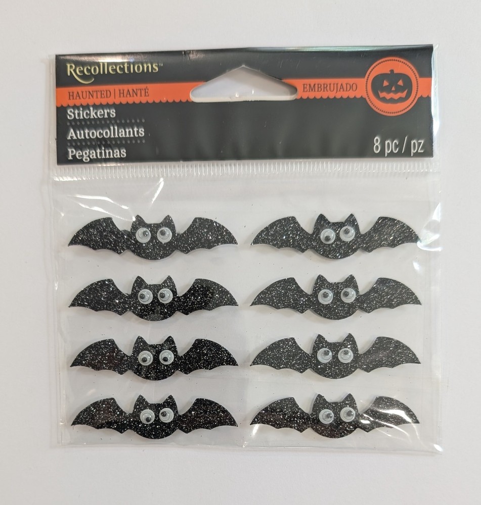 Halloween Black Glitter Bats Scrapbooking Stickers by Recollections