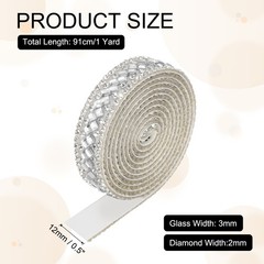 1 Yard Rhinestone Ribbon 3mm x 3mm Crystal Rhinestone Strips White,