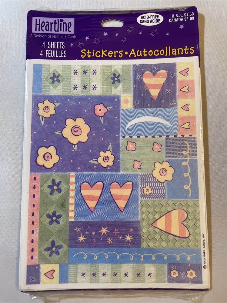 Vintage Heartline Hallmark Pastel Patchwork Stickers 4 Sheets New In Package