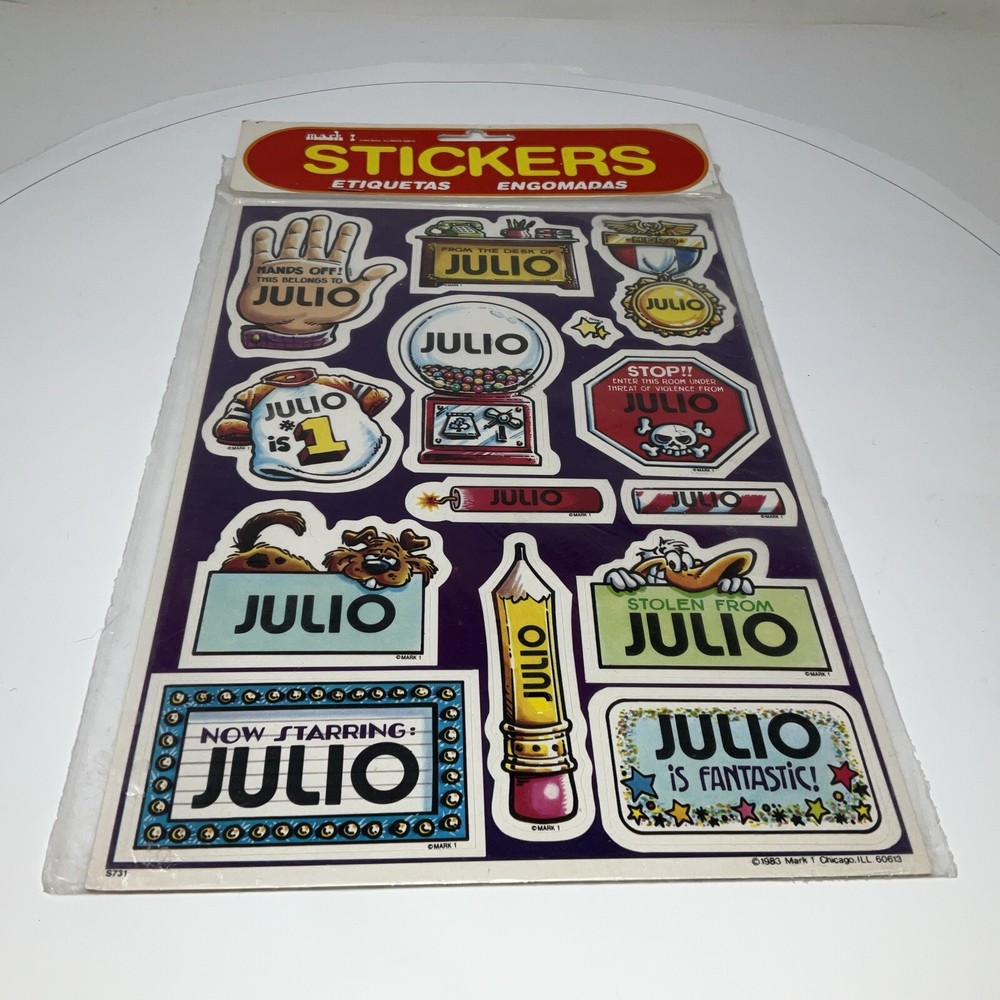 JULIO – Vintage 80s Celebrity Stickers Self-Adhesive/Removable by Mark I Spanish