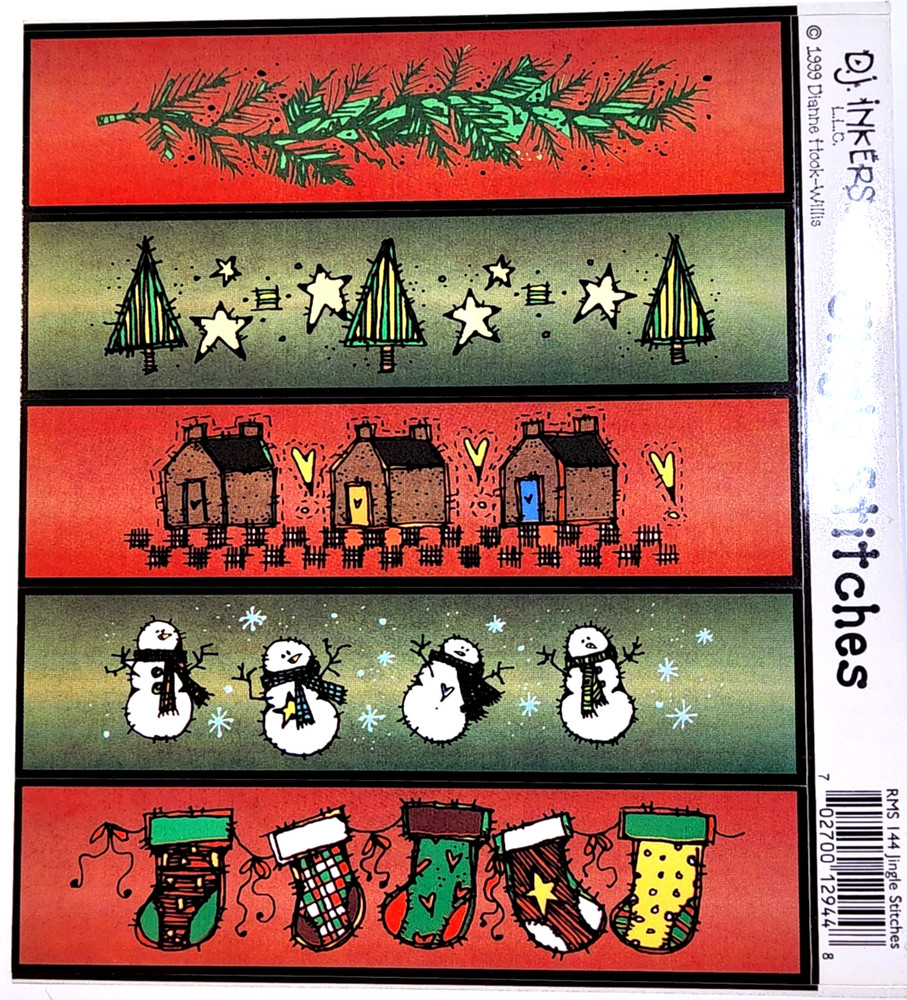 Jingle Stitches 1999 Christmas Glossy Stickers DJ Inkers 5 ea 4″ x 1″ ea RARE