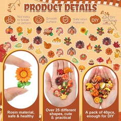 40 Pcs Mixed Color Mini Fall Resin Charms 4.33 Inch