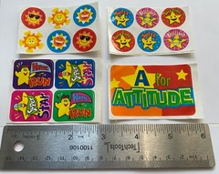 Vintage 90s Stickers happy smiley sun face super star A+ school student reward