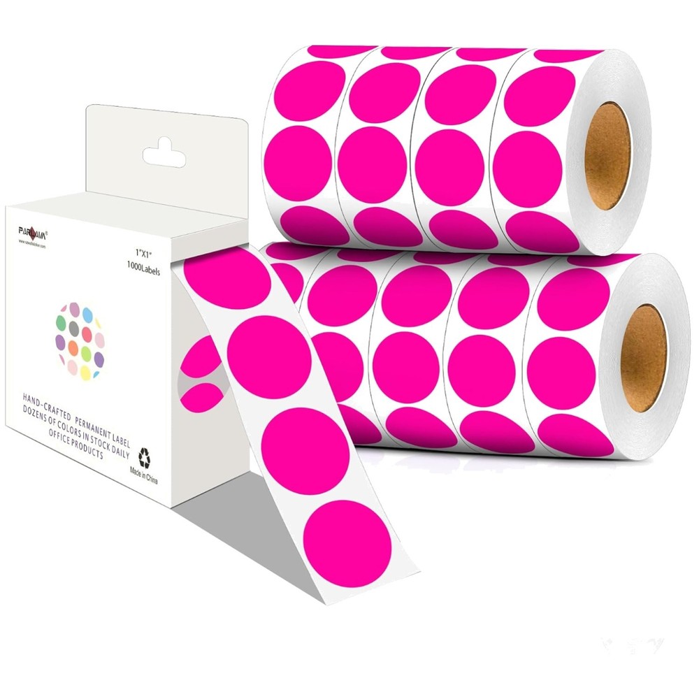 Fluorescent Pink Color-Code Dot Stickers, 10000 Labels