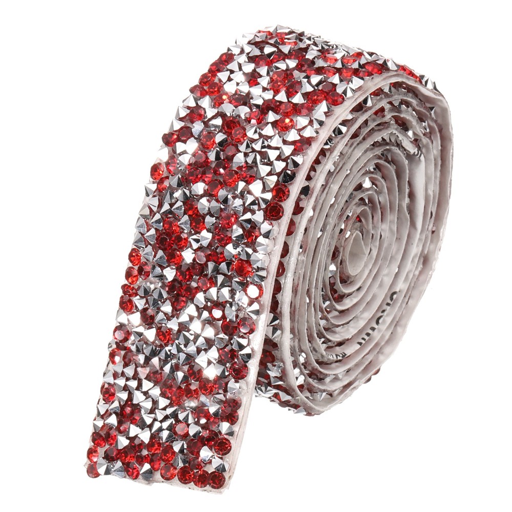 1 Inch x 1 Yard Crystal Rhinestone Sticker Ribbon Silver Red