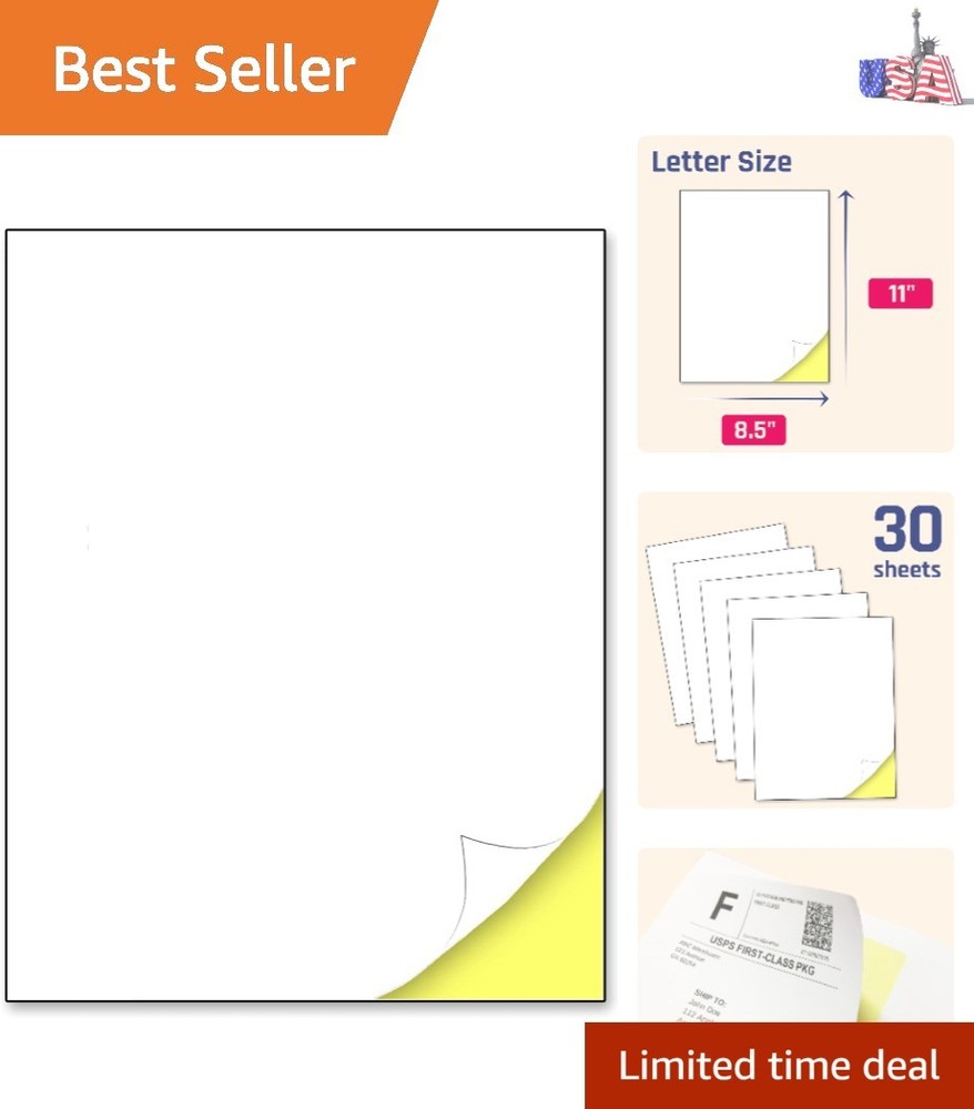30 Sheets of Matte White Printable Sticker Paper | 8.5″ x 11″ for Easy Labeling