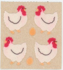 Sandylion Fuzzy White Hen Egg Mods Brown Backing 1988 Vintage Stickers