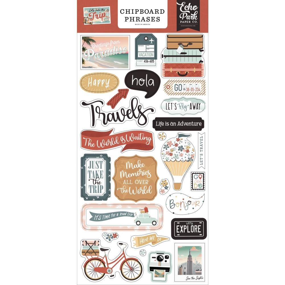 Echo Park Paper 6″ x 13″ Chipboard Words & Phrases – Let’s Take the Trip