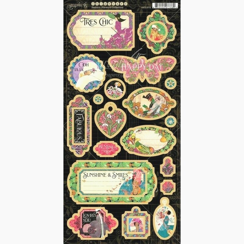 Graphic 45 Fashion Forward Collection Chipboard Chic Fabulous Lovely Smiles Diva