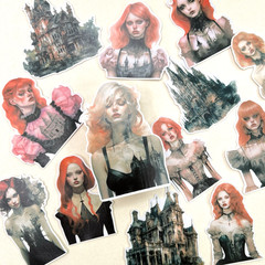Goth Girl Manor House Stickers Gothic Junk Journal Collage Scrapbooking