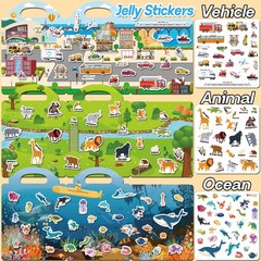 6 Sets Reusable Sticker Book for Toddlers 1-3, Jelly Sticker Books for Toddle…