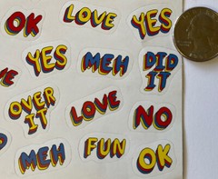 SHORT PHRASE Stickers(50pc) Words•No•Nah•Meh•Over It•Yes •Love•Ok•Fun•Did It•