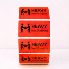 50 Heavy Team Lift Required Stickers Green Shipping Labels Safety 2×1″