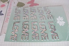 Satin LOVE Word – 10 SILVER SPARKLE – Approx 40mm x 12mm – Green Tara B