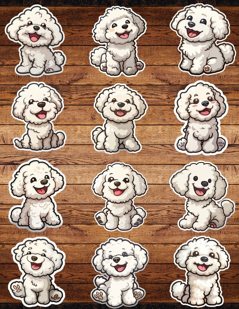 Cartoon Poodle Die Cut Vinyl Stickers Set Scrapbooking Laptop Waterbottle