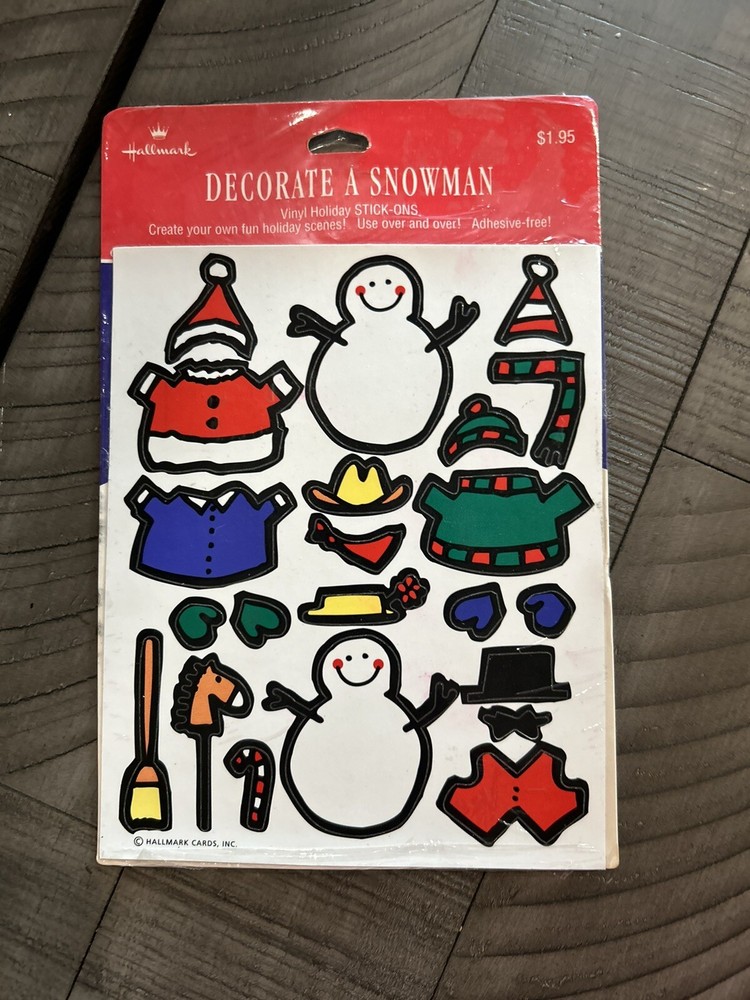 Vintage Hallmark Vinyl Stick Ons Decorate A Snowman NEW Sealed Stickers