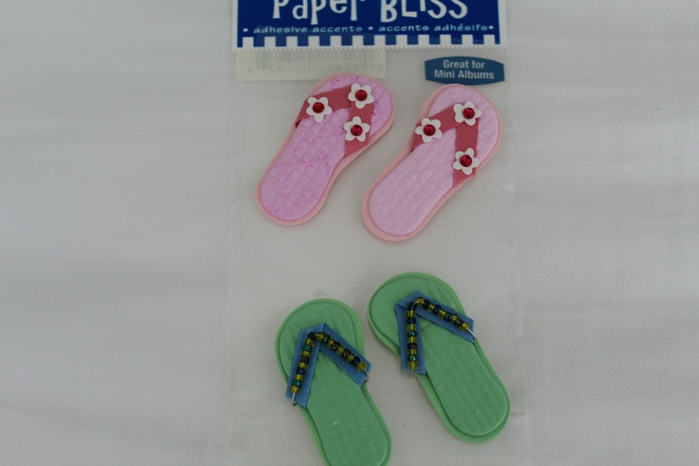 PAPER BLISS «FLIP FLOPS» Pink and Green Beach Flip Flops with Beads 025934