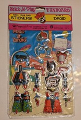Vtg 1981 Imperial STICK N PLAY Puffy Sticker Robot Droid Funboard, Sealed RARE