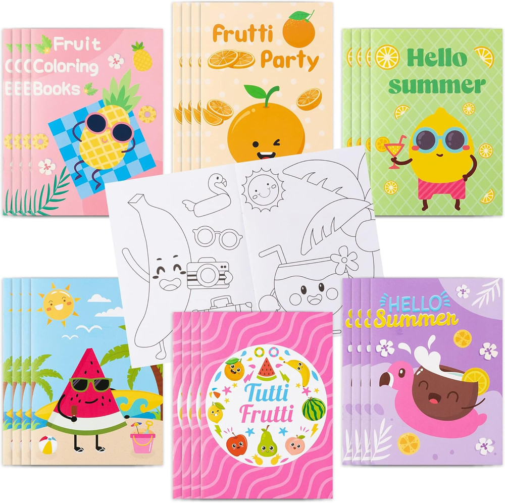 24Pcs Fruit Coloring Books with Watermelon Pineapple Lemon Banana Orange Coconut