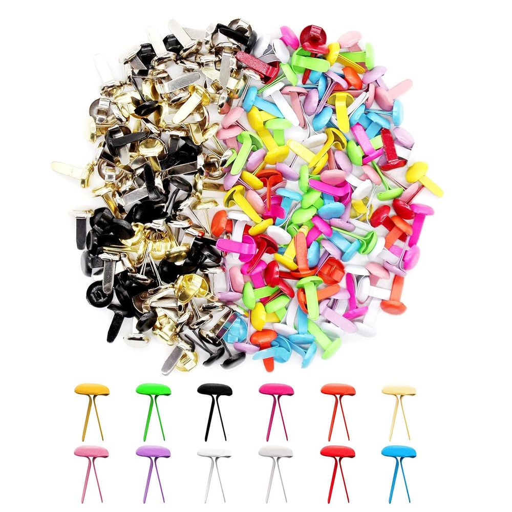 300Pcs Mini Brads 8X13Mm Small round Split Pins Brass Metal Paper Fasteners Past