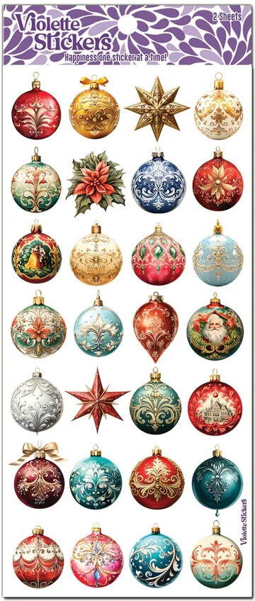Violette Stickers 2 Sheets Holographic Christmas Ornaments Detailed Designs
