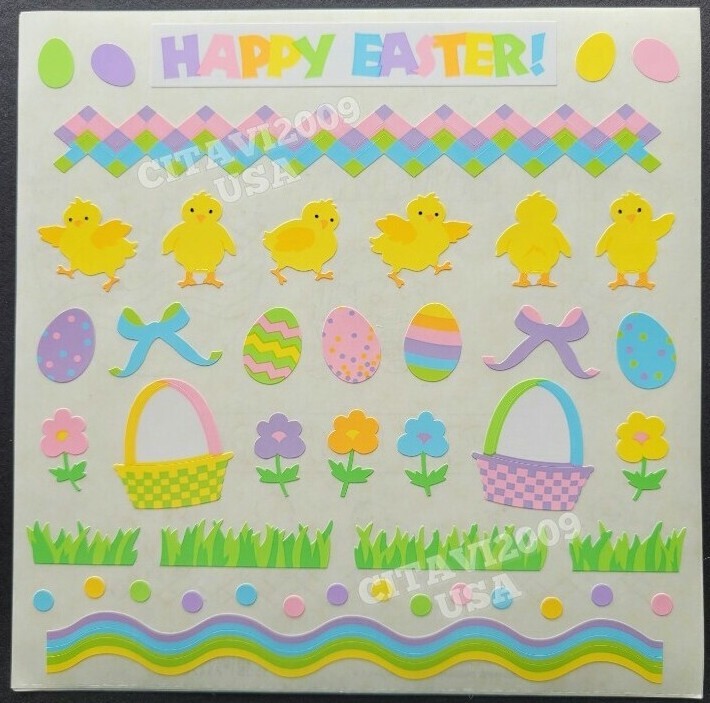 MRS. GROSSMAN’S HAPPY EASTER STICKERS EGGS CHICKS EASTER BASKET BORDER, RETIRED.