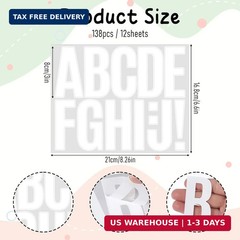 138Pcs White Letter Stickers, 3inch Large White Alphabet Sticker and Number Stic