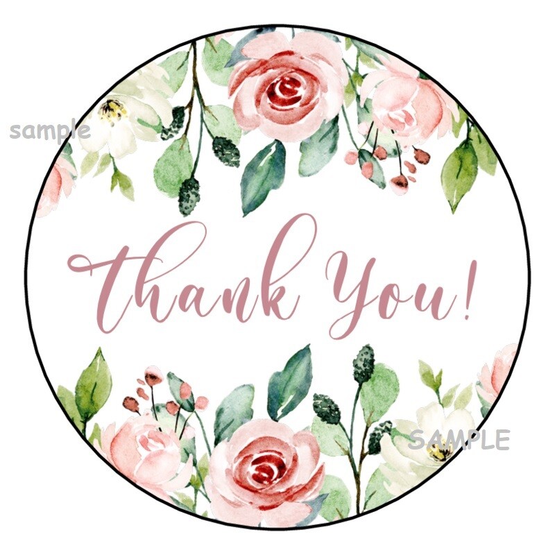 30 THANK YOU FLORAL ENVELOPE SEALS LABELS STICKERS 1.5″ ROUND ROSES FLOWERS