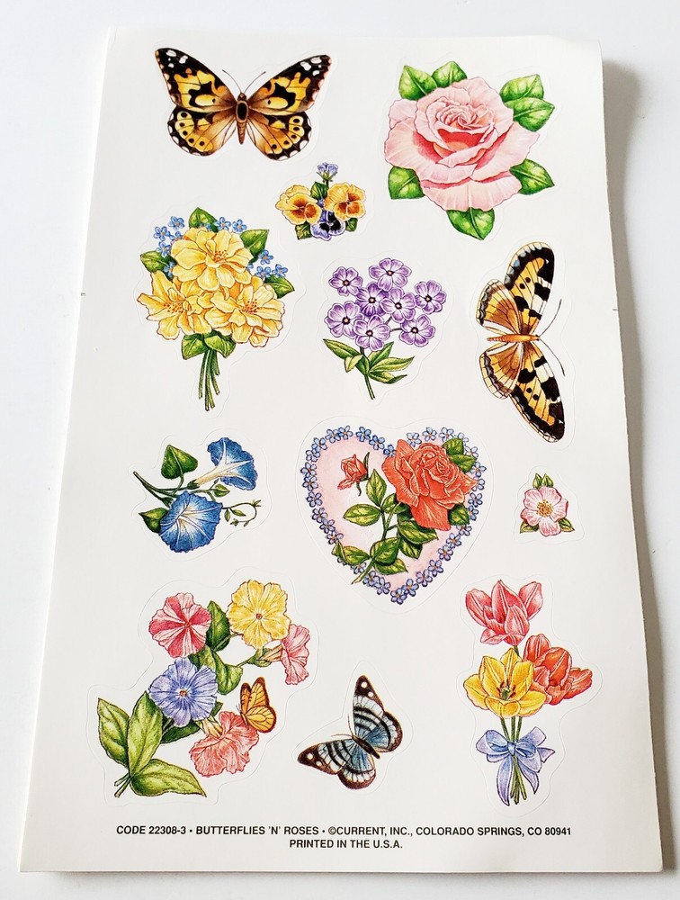 Vintage Current Inc Stickers Butterflies ‘N’ Roses 1 Sheet Flowers