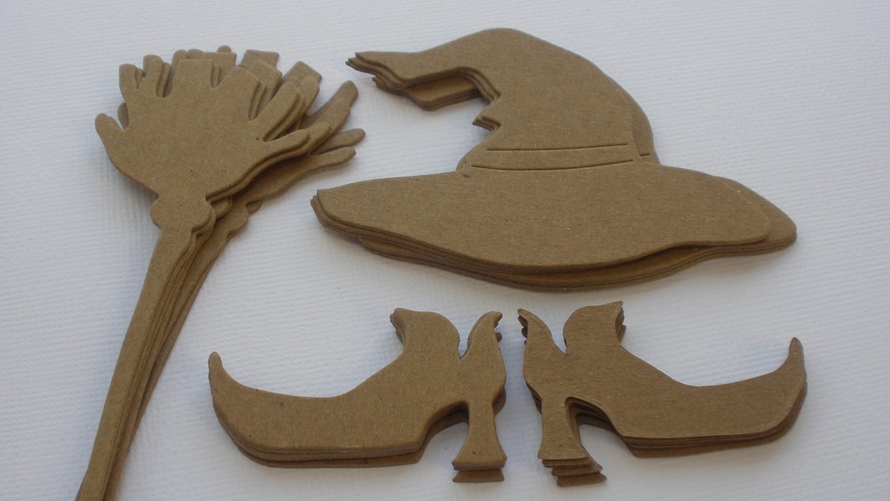 {8 Pc} *WITCH HAT BROOM & SHOES* Chipboard Die Cuts