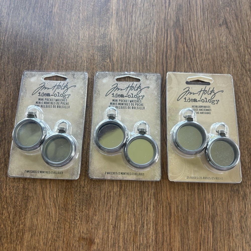 Idea-Ology Tim Holtz Set (3) Packs Mini Pocket Watch Frames 1″ Nickel – NIP
