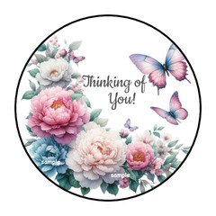 30 THINKING OF YOU ENVELOPE SEALS STICKERS LABELS TAGS 1.5″ ROUND BUTTERFLIES