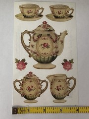Vintage John Grossman Gifted Line Victorian Rose Tea Set 7 Die Cut Stickers NOS
