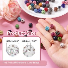 105 Pcs 10mm Rhinestone Clay Beads for Jewelry Making, AB Color