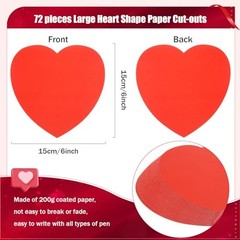 72 Pcs Large Heart Cutouts, 15 x 15 cm/5.9 x 5.9 inches, Heart Shape Card Red