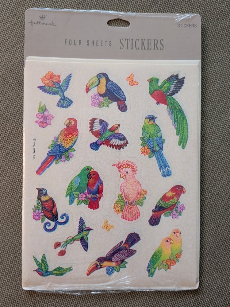 Vintage 1992 Hallmark Stickers Tropical Birds Unopened NOS (4 Sheets)