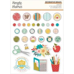 Decorative Brads SS Book Fair Back to School Apple Worm Calculator Pencils Clock