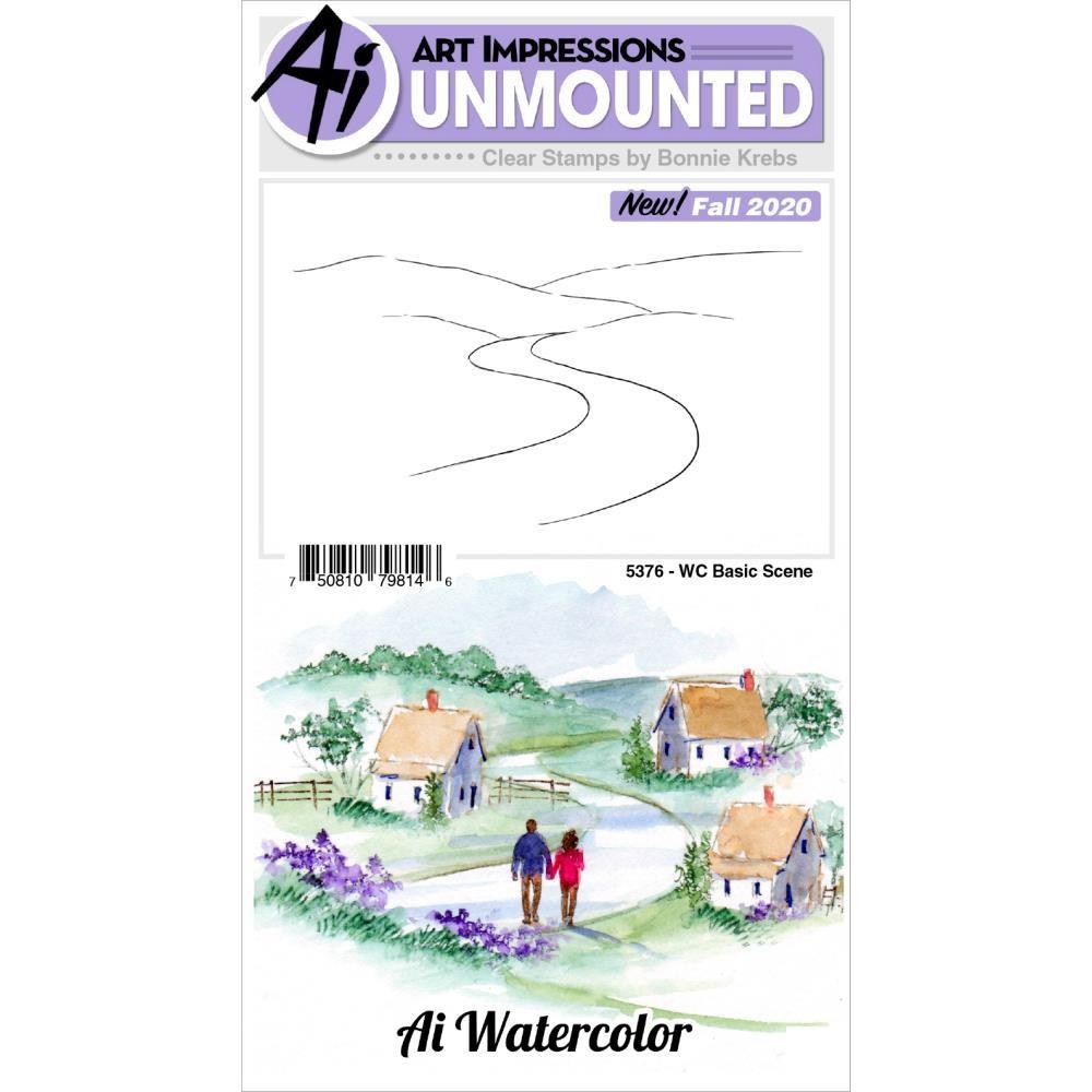 New Art Impressions clr rubber stamp BASIC SCENE LANDSCAPE watercolor free USAsh