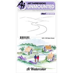New Art Impressions clr rubber stamp BASIC SCENE LANDSCAPE watercolor free USAsh