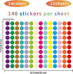0.5 Inch 14 Colors Color Coding Labels Circle Dot Stickers,Can Be Used in Office