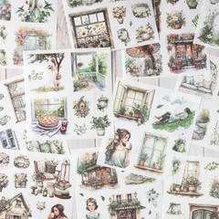 Garden Journal Stickers, 50 Sheets Washi Junk Journaling Sticker Book, Scrapbook