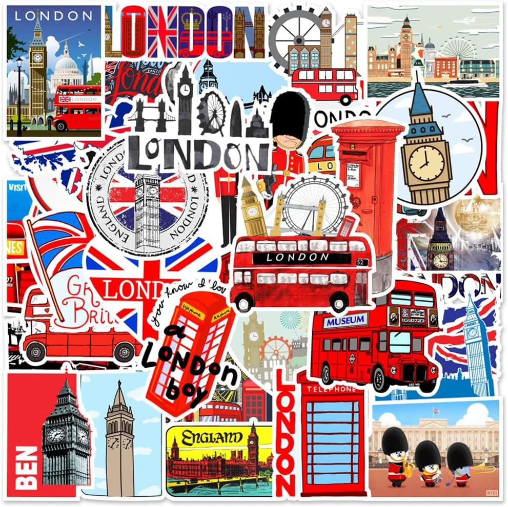 50 pcs England British London Life Style Stickers Decal Vinyl Weatherproof kids