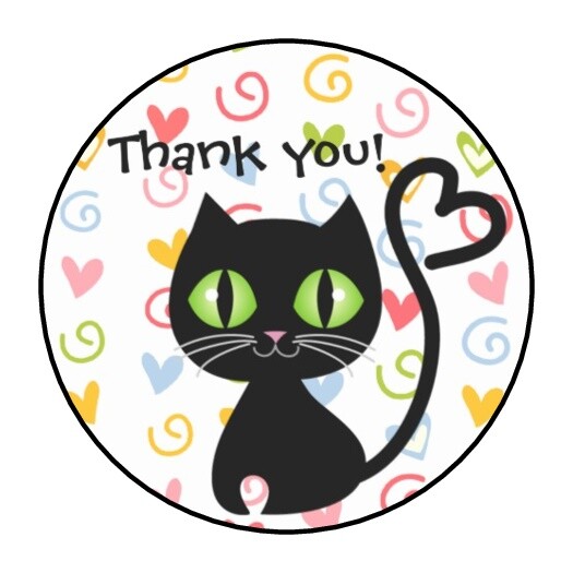 30 Cute Cat and Hearts Thank You Envelope Seals Labels Stickers 1.5″ Round